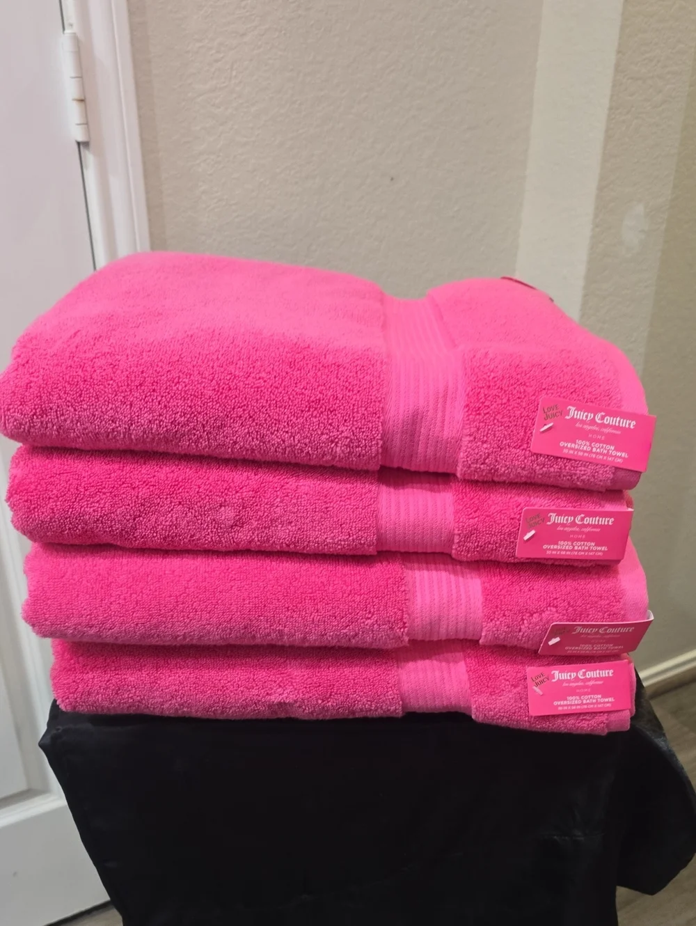 Juicy Couture Home Cotton Oversized Plush Bath Towel Set- Pink